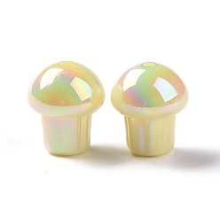 Yellow UV Plating Rainbow Iridescent Opaque Acrylic Beads, Mushroom, Yellow, 14.5x12.5mm, Hole: 1.6mm