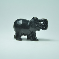 Obsidienne Décorations d'obsidienne naturelles, 3d ornement d'éléphant, pour bureau à domicile, 38mm
