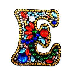 Letter E Kits de peinture de diamant de porte-clés de porte-clés de lettre initiale colorée de bricolage, y compris le panneau acrylique, chaîne de perles, fermoirs, strass de résine, stylo, plateau & colle argile, letter.e, 60x50mm