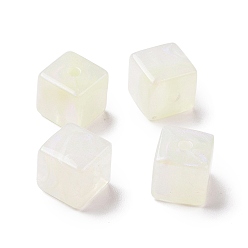 Beige Abalorios de acrílico opacos, perlas de brillo, cubo, crema, 13x13.5x13.5 mm, agujero: 3 mm, 180 unidades / 500 g