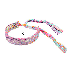 Plum Cotton Braided Wave Pattern Cord Bracelet, Ethnic Tribal Adjustable Brazilian Bracelet for Women, Plum, 5-1/2~10-5/8 inch(14~27cm)
