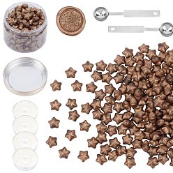 Café Kits de particules de cire à cacheter pour tampon de sceau rétro, avec une cuillère en acier inoxydable, bougie, contenants vides en plastique, café, 9mm, 200 pcs
