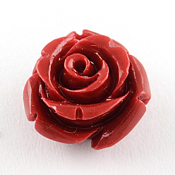 Brique Rouge Perles de corail synthétiques teints, fleur, firebrick, 12x8.5~9mm, Trou: 1mm