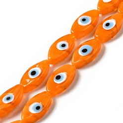 Dark Orange Handmade Evil Eye Lampwork Beads Strands, Horse Eye, Dark Orange, 15~16x8~8.5x3~4mm, Hole: 1.5mm, about 28pcs/strand, 16.85 inch(42.8cm)
