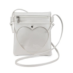 Creamy White PU Leather Crossbody Bags, Rectangle Women Bags, with Heart Clear Window & Zipper Lock, Creamy White, 21.5x19x1cm