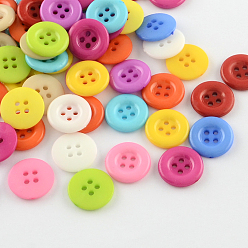 Mixed Color 4-Hole Plastic Buttons, Flat Round, Mixed Color, 15x2.5mm, Hole: 1.5mm