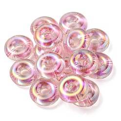 Pink Placage uv perles acryliques irisées arc-en-ciel, perle bicolore en perle, plat rond, rose, 29.5x10.5mm, Trou: 3mm