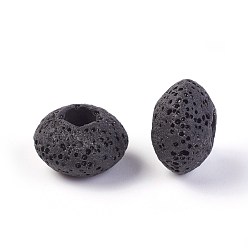 Black Natural Lava Rock Beads, Dyed, Rondelle, Black, 15.5~16x9.7~10mm, Hole: 5~5.4mm
