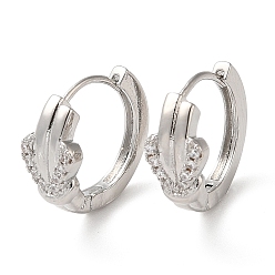 Platinum Cubic Zirconia Heart Hoop Earrings, Rack Plating Brass Earrings for Women, Lead Free & Cadmium Free, Platinum, 13x14.5x6mm