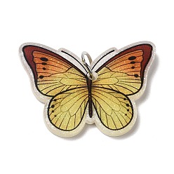 Gold Opaque Acrylic Pendants, with Platinum Iron Jump Ring, Butterfly Charms, Gold, 25x33.5x4mm, Hole: 5.2mm