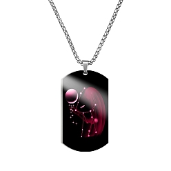 Virgo Stainless Steel Constellation Tag Pendant Necklace with Box Chains, Virgo, 23.62 inch(60cm)