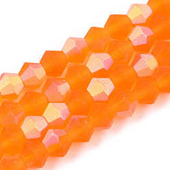 Orange Foncé Imitez des brins de perles en verre givré bicône en cristal autrichien, AA grade, facette, orange foncé, 4x4mm, Trou: 1mm, Environ 87~89 pcs/chapelet, 13.19~13.39 pouce (33.5~34 cm)
