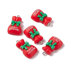 Red Christmas Theme Opaque Resin Pendants, with Platinum Tone Iron Findings, Gift Bag, Red, 25x15x7mm, Hole: 2mm