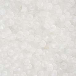 White Glass Seed Beads, Frosted Colors, Round, White, 4mm, Hole: 1~1.5mm, about 4500pcs/pound