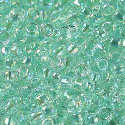 (172D) Dyed Pastel Green Transparent Rainbow Cuentas de semillas redondas toho, granos de la semilla japonés, (172 d) arco iris transparente teñido de verde pastel, 11/0, 2.2 mm, agujero: 0.8 mm, Sobre 5555 unidades / 50 g