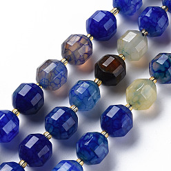 Royal Blue Natural Agate Beads Strands, Dyed, Faceted, with Seed Beads, Double Terminated Point Prism Beads, Bicone, Royal Blue, 10.5~12.5x10~11.5mm, Hole: 1.5mm, about 27~29pcs/strand, 14.25 inch~15.16 inch(36.2cm~38.5cm)