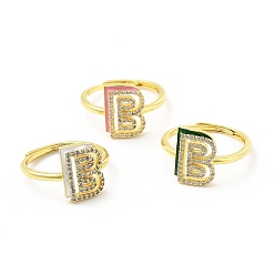 Letter B Mixed Color Enamel Initial Letter Adjustable Ring with Clear Cubic Zirconia, Real 18K Gold Plated Brass Jewelry for Women, Cadmium Free & Lead Free, Letter.B, US Size 5 1/4(16mm), Letter.B: 13x9.5mm