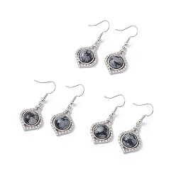 Snowflake Obsidian Natural Snowflake Obsidian Vase Dangle Earrings, Platinum Brass Jewelry for Women, 40mm, Pin: 0.5mm