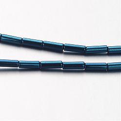 Blue Plated Electroplate Non-magnetic Synthetic Hematite Bead Strands, Tube, Blue Plated, 4x1mm, Hole: 0.5mm, about 97pcs/strand, 15.7 inch