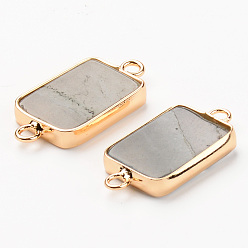 Labradorite Natural Labradorite Gemstone Links, with Light Gold Plated Edge Brass Loops, Rectangle, 28.5x15x3.5mm, Hole: 2mm