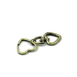 Brushed Antique Bronze Heart Alloy Split Key Rings, Keychain Clasp Findings, Brushed Antique Bronze, 77x2.8~4.3mm, top: 46mm long, inner diameter: 20mm, inner diameter(p): 24x25mm