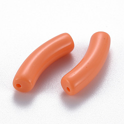 Coral Opaque Acrylic Beads, Curved Tube, Coral, 32x9.5x8mm, Hole: 1.8mm, about 330pcs/500g