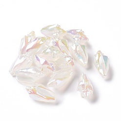 Floral White UV Plating Rainbow Iridescent Acrylic Beads, Conch Shape, Floral White, 30x16x14mm, Hole: 1.7mm