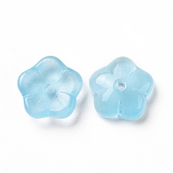Light Sky Blue Transparent Spray Painted Glass Beads, Sakura Flower, Light Sky Blue, 9.5x10x3mm, Hole: 1.2mm