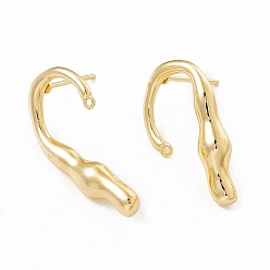 Golden Brass Stud Earrings, with Horizontal Loops, Twist Candy Cane, Golden, 27x13.5mm, Hole: 1.4mm, Pin: 0.9mm