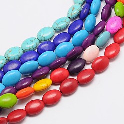 Color mezclado Teñido turquesa sintética hebra de perlas ovaladas, 13x10x5 mm, agujero: 1 mm, sobre 30 unidades / cadena, 15.7 pulgada
