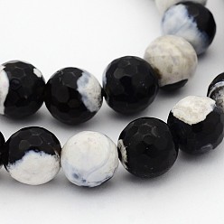 Black Natural Weathered Agate Faceted Round Beads Strands, Dyed, Grade A, Black, 8mm, Hole: 1mm, about 47pcs/strand, 15 inch