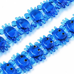 Blue Handmade Lampwork Beads Strands, Crab, Blue, 15.5x22x7mm, Hole: 1.2mm, about 35pcs/strand, 19.29~20.47 inch(49~52cm)