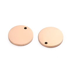 Розовое Золото Ионное покрытие (ip) 304 брелоки из нержавеющей стали, полированный, штамповка пустой метки, лазерная резка, плоско-круглые, розовое золото , 10x1 мм, отверстие : 0.8 мм