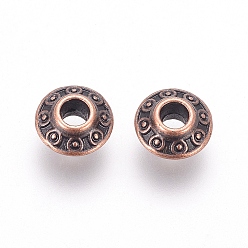 Red Copper Tibetan Style Alloy Spacer Beads, Bicone, Red Copper, Lead Free & Cadmium Free, 6.5x3.5mm, Hole: 2mm