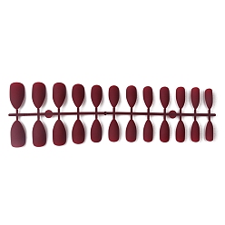 Dark Red Solid Plastic Full Cover Press on False Nail Tips, Nail Art Detachable Manicure Teardrop, Dark Red, 19~26x11.6~20mm, 24pcs/set