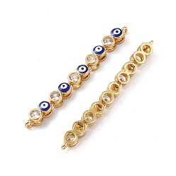 Real 18K Gold Plated Brass Pave Clear Cubic Zirconia Connector Charms, Evil Eye Links, with Enamel, Real 18K Gold Plated, 45x4x3mm, Hole: 1mm