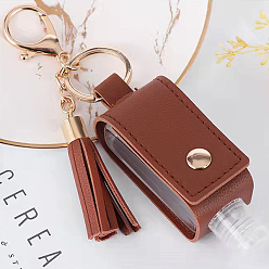 Saddle Brown Plastic Hand Sanitizer Bottle with PU Leather Cover, Portable Travel Squeeze Bottle Keychain Holder, Saddle Brown, 100x32mm