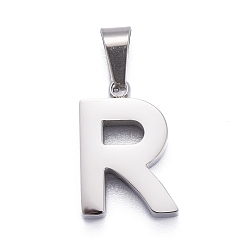 Letter R 304 Stainless Steel Letter Pendants, Manual Polishing, Alphabet, Stainless Steel Color, Letter.R, 18x12.5x4mm, Hole: 7x3.5mm