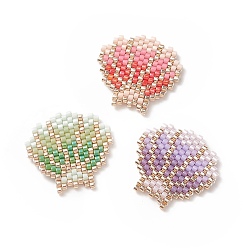 Couleur Mélangete 3pcs 3 couleurs perles de rocaille japonaises faites à la main, Motif métier, coquille, couleur mixte, 22~23x22~23x2mm, 1 pc / couleur
