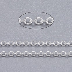 Серебро Латунные кабельные цепи, пайки, с катушкой, овальные, без кадмия и без свинца, серебряные, 2.5x2x0.45 мм, около 301.83 футов (92 м) / рулон.