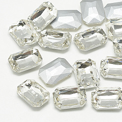 Crystal Pointed Back Glass Rhinestone Cabochons, Faceted, Rectangle Octagon, Crystal, 25x18x8mm
