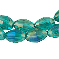 Light Sea Green Electroplate Glass Beads Strands, AB Color Plated, Faceted Oval, Light Sea Green, bead: 8mm long, 6mm thick, hole: 1.5mm, about 72pcs/strand