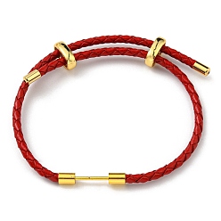 FireBrick Brass Column Bar Link Bracelet with Leather Cords, Adjustable Bracelet for Women, FireBrick, Inner Diameter: 5/8~3 inch(1.6~7.5cm)
