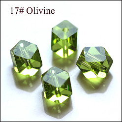 Amarillo de Verde Imitación perlas de cristal austriaco, aaa grado, facetados, cuentas de cubo sin esquinas, verde amarillo, 4x4x4 mm, agujero: 0.7~0.9 mm
