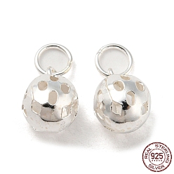 Silver 925 Sterling Silver Pendants, with Jump Rings, Hollow Round Ball Charms, Silver, 11x8.5mm, Hole: 4mm