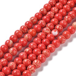 Красный Синтетические имперские нитки из бисера яшмы, окрашенные, круглые, красные, 4 мм, отверстие : 0.6 мм, около 95 шт / нитка, 14.76 дюйм (37.5 см)