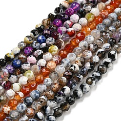 Mixed Color Dyed Natural Fire Crackle Agate Beads Strands, Faceted Round, Mixed Color, 4mm, Hole: 0.8mm, about 94~95pcs/strand, 14.37~14.57 inch(36.5~37cm)
