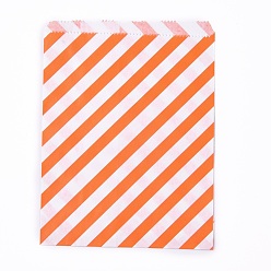 Orange Kraft Paper Bags, No Handles, Food Storage Bags, Stripe Pattern, Orange, 18x13cm