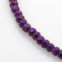 Purple Plated Electroplate Non-magnetic Synthetic Hematite Beads Strands, Faceted Rondelle, Purple Plated, 3x2mm, Hole: 1mm, about 214pcs/strand, 15.7 inch