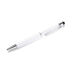 White Silicone & Plastic Touch Screen Pen, Aluminum Ball Pen, with Transparent Resin Diamond Shape Beads, White, 146x13x10mm